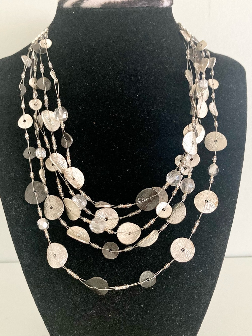 Chico's Layered Silver-Tone Disc preloved wire Necklace jewelry